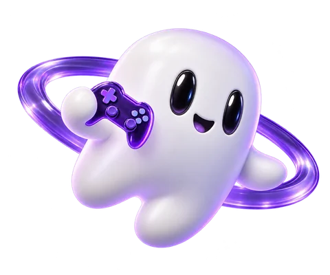 Piko, your purple gaming sidekick, holding a controller